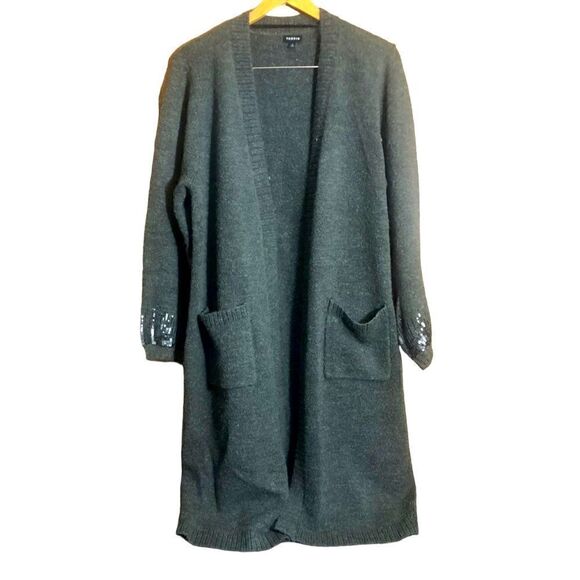 Torrid Drop Shoulder Open Front Duster With Sequin Detail On Sleeves. Gray. 2 - Picture 1 of 6